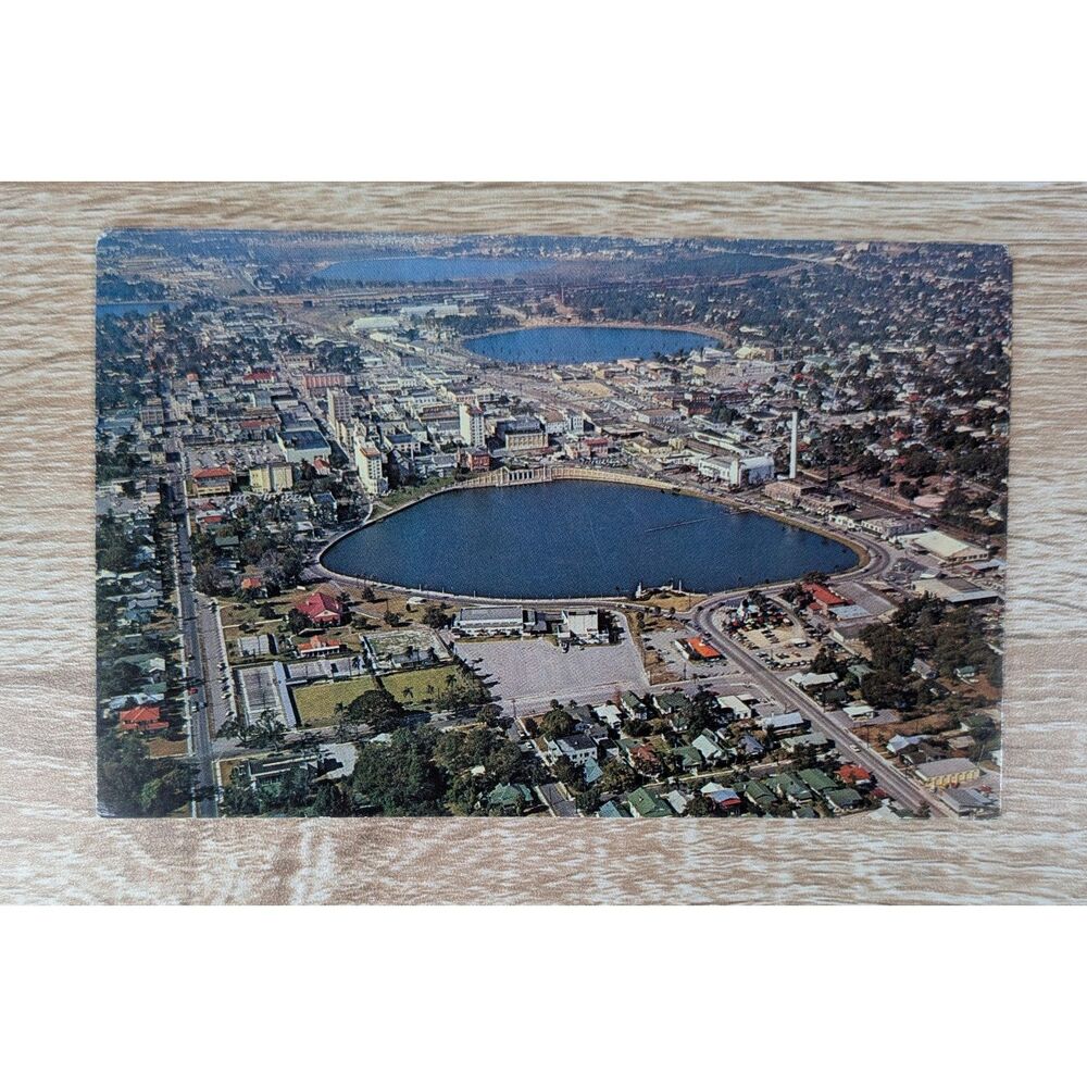 Vintage Lakeland Florida Postcard Aerial View Lake Mirror Civic Center